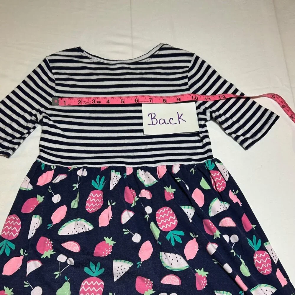 Gymboree Girls Small 5/6 Short Sleeve Blue Striped Fruit Salad Skater Dress